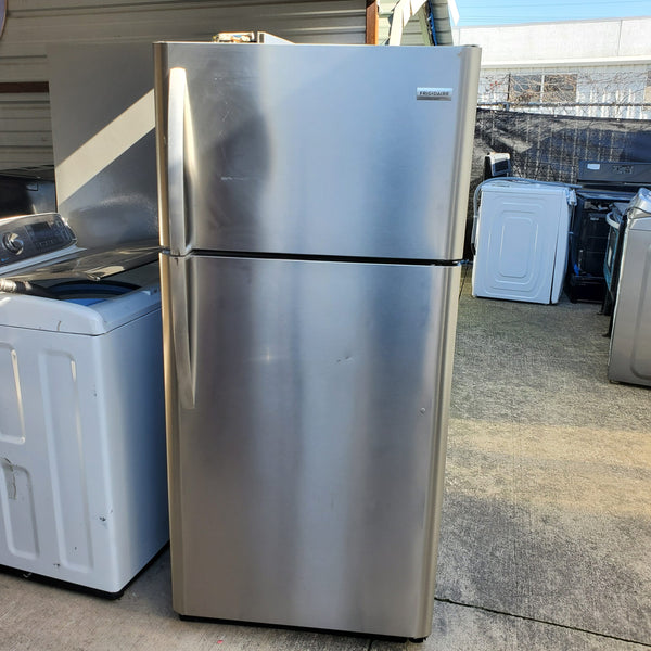 A Frigidaire stainless steel top and bottom refrigerator recently in our Salvage appliance program.