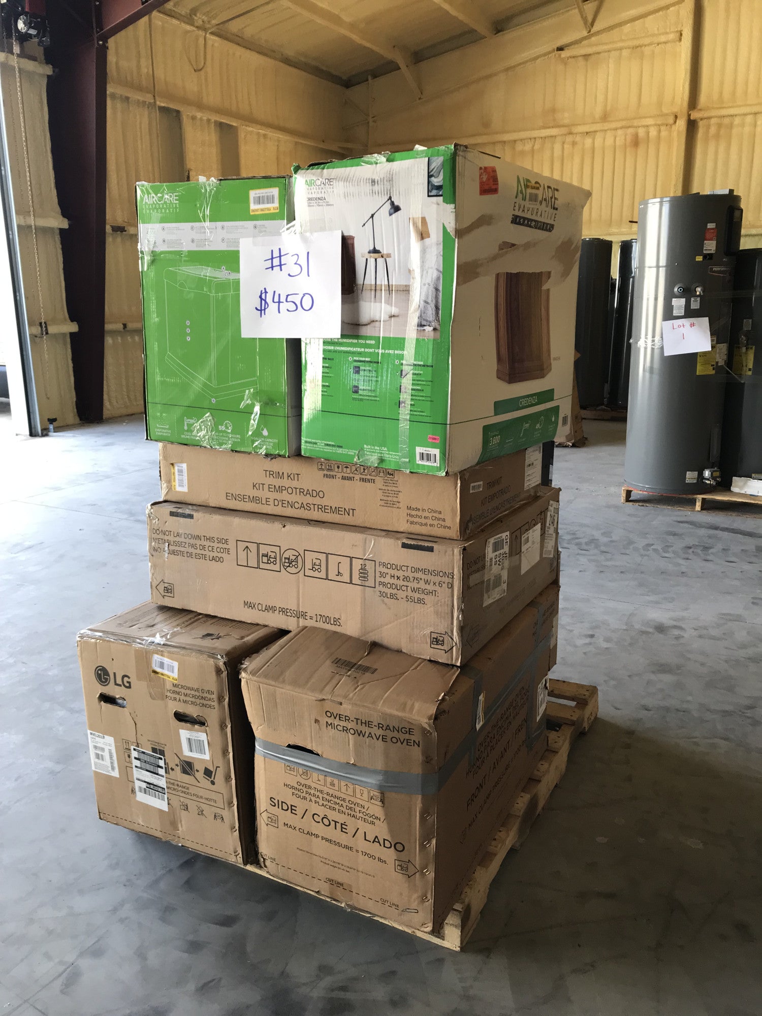 #31 Wholesale Pallet | 6 Customer Return Over the Range, Hood, Cooktops, Humidifiers
