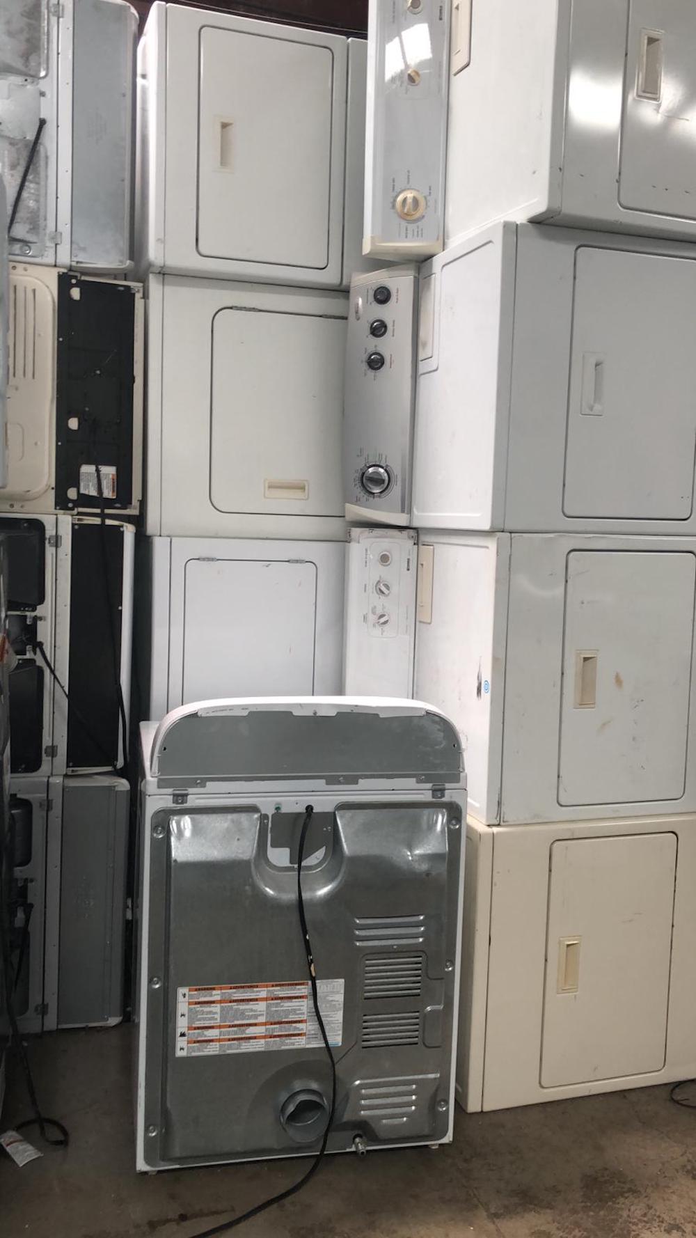 example pictures of Used Whirlpool, Kenmore and Maytag gas and electric dryers for sale in bulk or individually (10 item minimum).